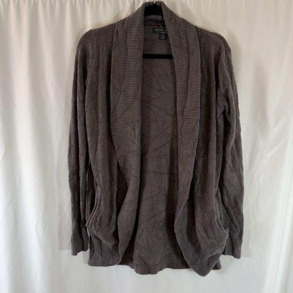 Barefoot Dreams Bamboo Chic Cardigan Women's Small Grey Open Front Pockets Soft